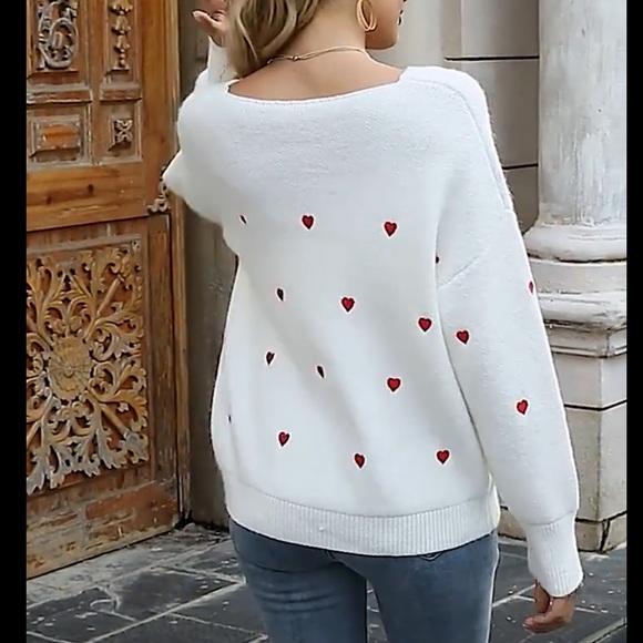 ♥️Fitshinling V Neck Embroider ♥️ Pullover Sweater: White//Sage//Black M NWT - Picture 7 of 12